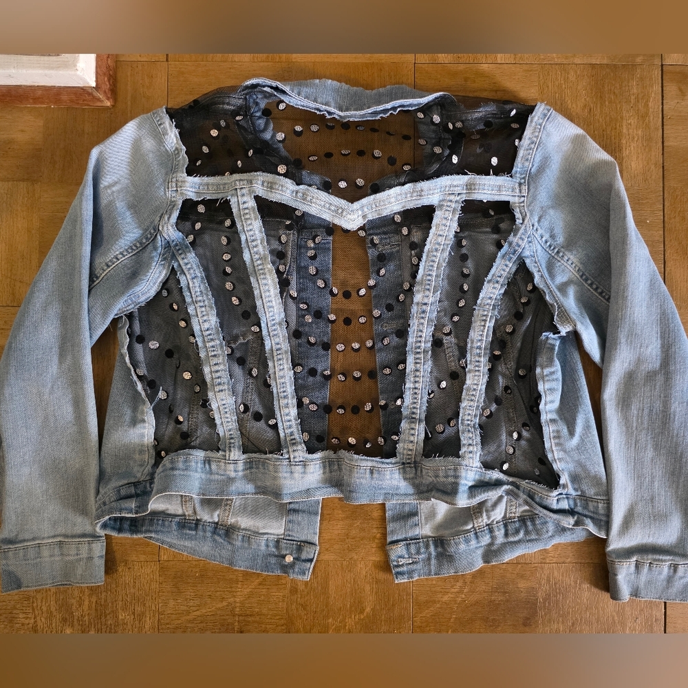 "Just A Phase" Custom Upcyled Moon Phase Jean Jacket Sz 2x - Picture 1 of 10